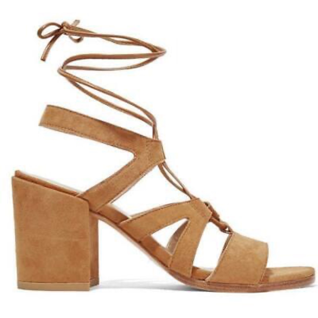 Stuart Weitzman Tie Girl Bingo Suede Chunk Heel Sandals
